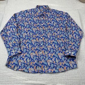 Alan Flusser Shirt Mens‎ 2XL Blue Paisley Casual Button Up Long Sleeve